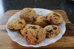Crispy choc chip cookies cooked in the air fryer
